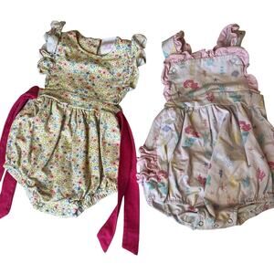 BUNDLE Stitchy Fish 18 month Bubble Rompers Baby Girl LOT of 2 Ruffles